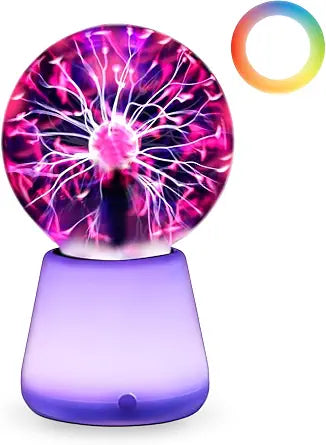 Plasma Ball Lamp 3-Inch, Touch Reactive Lightning Globe, USB-C Powered Electric Plasma Ball, 7-Color LED Base Night Light, Interactive STEM Science Toy, Desk Decor Gift