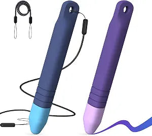 Kid-Friendly Stylus Pens for Touch Screens with Tethers - Mixoo Anti-Rolling Tablet Stylus 2 Pack for Kids, Compatible with iPad, iPhone, Tablets, Kindle and All Touch Screen Devices (Blue+Purple)