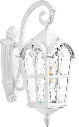 VIANIS White Porch Lights Outdoor, Outside Dusk to Dawn Light Fixtures Wall Mount, Exterior Lighting for House with Ripple Glass, Lantern Fixture for Patio Garage Front Coach, Anti-Rust Waterproof