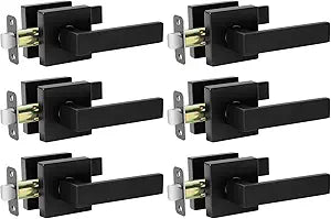 AEEKEL Matte Black Door Handle Interior Door Knob Passage Levers Set (No Lock), 6 Pack Heavy Duty Door Handle for Hall or Closet, Keyless Door Levers for Left Right Handle Doors