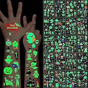 Luminous Halloween Temporary Tattoos for Kids, 360Pcs Halloween Cosplay Face Fake Tattoos, Glow In The Dark Tattoos for Adults, Holiday Party Favor Prizes Goody Bag Stuffers, Body Stickers Decorations