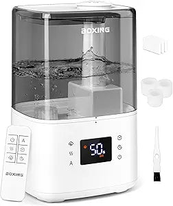 BOXING 4.5L Warm and Cool Mist Ultrasonic Humidifier for Bedroom Large Room, Top Fill Essential Oil Diffuser with Remote, Auto Shut-Off Quiet Sleep Mode, Humidistat, Timer, BPA-Free, 45H Runtime