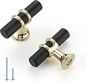 HOME EDIT Matte Black and Brushed Brass Cabinet Knobs Handles, Single Hole Modern T-Bar Drawer Pulls, Decorative Hardware for Cabinets, Dressers, and Drawers, 30 Pack