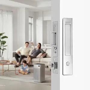 Pocket Door Locks, Edge pulls, Hidden Handles, Pocket Door Hardware, Sliding Door Locks, Sliding Door Hardware, for Doors 1 5/12" to 2 2/8" Thick (Silver, Privacy Type)