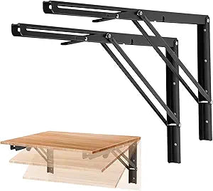 Ravinte 2 Pack 22 Inch Folding Shelf Brackets  Matte Black, Heavy Duty Collapsible Brackets for Tables and Benches  Space-Saving Design