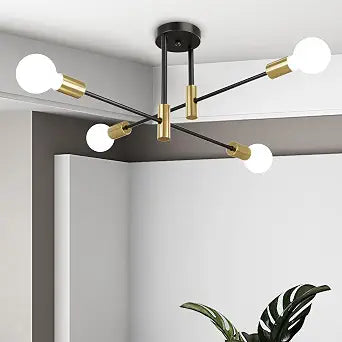 Phaosio Modern Sputnik Chandelier, 4-Light Black and Gold Light Fixture