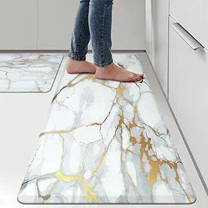 Anti Fatigue Kitchen Rugs and Mats 2 PCS,Comfort Cushion Mat Set,1/2 Thick Non Slip Kitchen Floor Rug Waterproof Cushioned Standing Mat for Floor Office Sink Laundry,(17.3"x29"+17.3"x47")