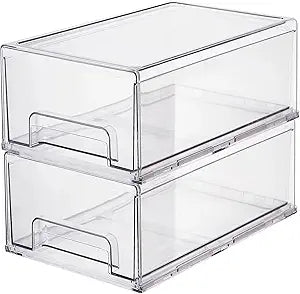 Clear Plastic Stackable Storage Drawers Bins, Perfect for Kitchen Pantry Organization and Storage, Under Sink Organizer, Pull Out Cabinet Organizer, Makeup, Bathroom Storage Containers for Organizing