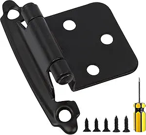 DecoBasics Matte Black Cabinet Hinges for Kitchen Cabinets Doors (25 Pair -50 Pcs) -1/2 inch Overlay (Variable) -Self Closing Kitchen Cabinet Hinges Cupboard Flush Face Mount w/Bumpers & Screwdriver
