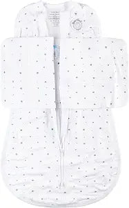 Dreamland Baby Viscose Swaddle Blanket (0-6 Months). 1.0 TOG Ultra Soft Swaddle Blanket w/Built in Band. 95% Viscose, 5% Spandex (White with Grey Stars). Mom-Owned US Business, Premium Materials
