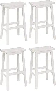 PJ Wood Classic Saddle Seat 29'' Kitchen Bar Counter Stool with Backless Seat & 4 Square Legs, for Homes, Dining Spaces, and Bars, White (4 Pack)