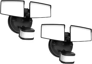 HALO Next Gen Hardwired LED Security Floodlight, 2 Head w/Motion Sensing, Dusk to Dawn, 2_Pack, Adjustable Brightness - Black