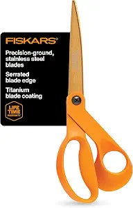Fiskars 9" Titanium Shop Shears Heavy Duty Serrated Multipurpose Scissors