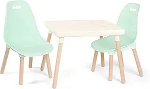B. toys  Table and Chair Set  Furniture for Toddlers  1 Craft Table & 2 Chairs  Natural Wooden Legs  Mint  3+ Years
