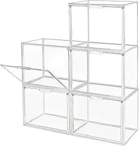 GUDEMAY Clear Stackable Plastic Storage Bins with Magnetic Lid, Dustproof Book & Cosmetic Display Cases, Large Figures Collectibles Showcase, Shoe Box, Protection Organizer (L, Count, 5)
