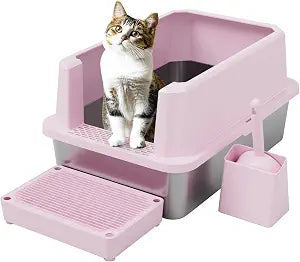 RIZZARI High-Sided Open Cat Litter Box with Scoop for Large Cats | Low Front Entry Design,Wide Interior for Easy Turning,Quick Daily Maintenance,Ideal for Growing Kittens and Adult Cats