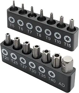 ROTATION 14-Piece Tamper Resistant Star Bits, Chrome Vanadium Steel, T5 - T40 Impact Grade Security Torx Bit Set, 1/4-inch Hex Shank