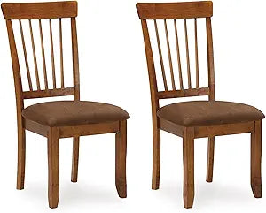 Signature Design by Ashley Berringer Dining Chairs Set of 2, Classic Wood Spindle-Back Design, Cushioned Microfiber Seat, Rustic Finish for Kitchen & Dining Room Chair, Walnut