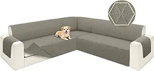 ALIECOM Corner Sectional Couch Covers L Shape Sofa Covers Washable Reversible Sectional Slipcover U Shape Pet Dogs Universal Furniture Protector with Elastic Straps (Khaki, Large)