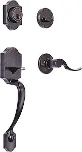 Amazon Basics Front Door Lock Set, Handleset with Shelby Lever, Single Cylinder, Easy to Install, Oil Bronze, Grade-3 Security