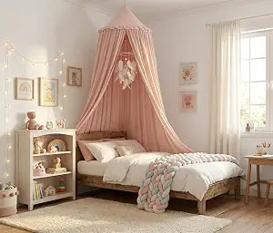 Bed Canopy for Girls, Princess Crib Canopy for Nursery, Dreamy Soft Hanging Canopy for Toddler Bed, Twin & Full Size, Kids Bed Canopy for Girls Room Decor & Reading Nook, Pink