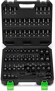 TecoTek 67-Piece Master Torx Bit Socket and External Torx Socket Set, 1/4", 3/8" and 1/2" Drive, S2 and Cr-V Steel, E4 - E24, T6 - T70, TT6 - TT70, TP8 - TP60, Includes 7PCS Socket Adapters
