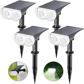 Linkind Solar Lights Outdoor Waterproof IP65, StarRay Dusk-to-Dawn Outdoor Solar Lights, 3 Lighting Modes Solar Spot Lights Outdoor for Garden, Yard, Landscape (Daylight, 4 Pack)