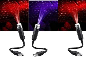 Aevdor 3Pcs USB Star Night Light - 3 Colors, 7 Lighting Modes, Car Roof Lights, Portable Adjustable Romantic Decor for Bedroom, Party, Car Interior Ceiling - Plug and Play (Blue Red)