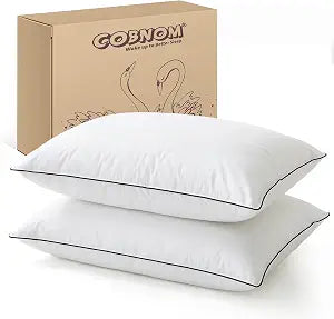 Cobnom Goose Feather and Down Pillows Queen Size Set of 2, 3-Chamber Hybrid Bed Pillows with 750 Fill-Power Down Surrounded, 100% Organic Cotton Cover, Medium Firm for All Sleepers(20x30 Inch)