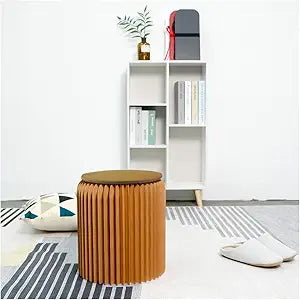 Home Round Stool Foldable Brown - 13.8inch Heigh with Felt Cushion, Space-Saving Dressing Room Chair Seat Small - Fabulous Presents for Family, Friends New House