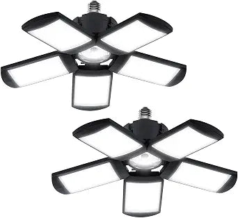 Deformable LED Garage Light - 8000 Lumen 6500K Daylight 80W, Five Leaf Garage Organization Ceiling Lighting, Pack of 2