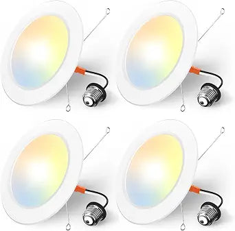 Amico Recessed Lighting 5/6 Inch, 5CCT Flat LED Can Lights, 1050LM, 4 Pack