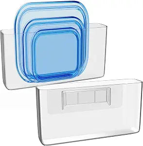 NiHome Acrylic Wall Mount Organizer 2-Pack, Slim Multi-Use Over Cabinet Storage Bins No-Drill Installation, Versatile Use for Kitchen, Bathroom, Office Perfect for Small Accessories (Clear)