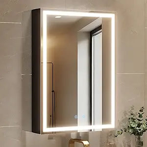 Spliceable Modular LED Lighted Bathroom Medicine Cabinet Mirror with Anti-Fog Aluminum Frame, Adjustable Lighting, Built-in Sockets & USB Ports  Wall Mounted (Right Hinge, 28" L x 20" W)