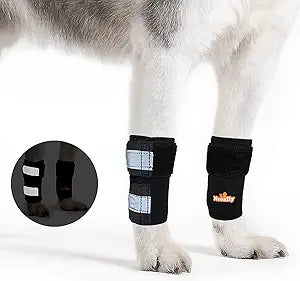 NeoAlly - Front Leg Brace for Dogs and Cats, Dog Leg Brace for Improved Pet Mobility, Dog Leg Sleeve for Carpal Support, Dog Leg Sleeve with Reflective Straps, XXS to XS, Black, 1 Pair