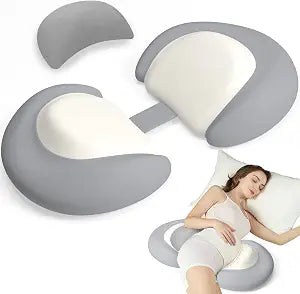 Pregnancy Pillows for Sleeping, Memory Foam W Shaped Maternity Pillow for Pregnant Women, Adjustable Travel Pregnancy Wedge Pillow with Cooling Removable Washable Cover, Support for Belly, Back(Grey)