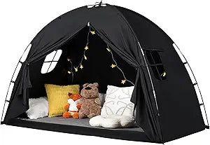 Bed Tent Twin Size - Privacy Sleeping Space with Blackout Design, Breathable Portable Indoor Floor Bed Tent for Toddler Transition Cottage Drafty Room Floor use (Twin-Black)