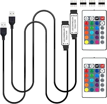USB LED Light Controller with 24 Key Infrared Remote, 2 Pack