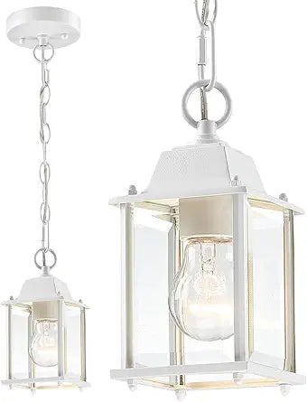 9 Inch Outdoor Pendant Lights for Porch, White Exterior Pendant Lighting Fixture, Outdoor Hanging Porch Light, Small Outside Hanging Chandelier Lantern for Gazebo, Patio, Waterproof, E26, 1 Pack