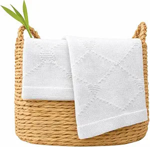 Cotton Baby Blanket with Heart Patter Soft Breathable Newborn Blanket for Boys & Girls, Lightweight Knit Throw for Crib, Stroller & Nursery Multiple Colors Available White-30x40