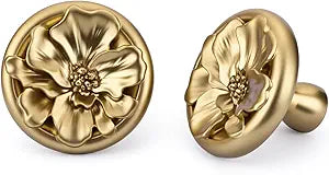 Rergy 8 Pack Cabinet Knobs for Drawer Dresser Closet, Flower Shape Lemen Gold Drawer Knobs, Brushed Brass Cabinet Hardware, Pulls Handles Single Hole