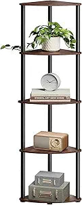 SONGMICS HOME Superfast Toolless Assembly, Corner Shelf Stand, 5-Tier Corner Standing Shelf, Living Room, Bedroom, Kitchen, 15 x 10.6 x 54.7 Inches, Somber Walnut ULBC610K02