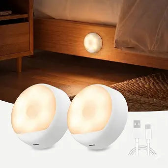 YEELIGHT 2 Pack Motion Sensor Night Light, Rechargeable Magnetic Nightlight with Auto Dusk to Dawn & Warm White, 2700K Type-C Wireless Closet Light for Bathroom, Hallway, Stairs, Bedroom, Under Bed