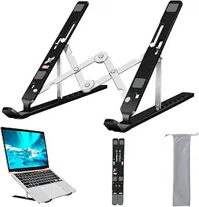 Laptop Stand, Computer Tablet Stand, Adjustable Aluminum Foldable Portable Laptop Holder Riser, Compatible with MacBook Air Pro, Lenovo, HP, Dell, More 10-15.6 Laptops and Tablets (Black)