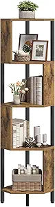 YATINEY 5-Tier Corner Shelf, Industrial Corner Storage Stand, Corner Bookshelf with Metal Frame, Freestanding Corner Shelf Stand for Living Room, Study, Bedroom, Rustic Brown and Black CJ11BR