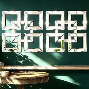 QMDECOR 2 Pack Silver Mirrored Wall Decor 12.2x12.2 Decorative Mirror Modern Fashion DIY Wall-Mounted Mirrors Square Gorgeous Glam Accent Decor Vintage Decor Chic Mirror for Room Home Decor