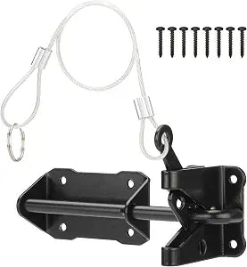 Heavy Duty Automatic Gate Latch for Wooden Fence with Cable Pull, 7-1/2" Self-Locking Gravity Lever Door Security Latches Hardware for Metal Gates, Vinyl Fence, Outdoor Garden, Pool, Black