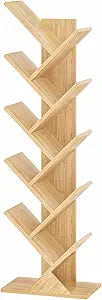 SHEEPAM 10 Tier Tree Book Shelf, Floor Standing Wood Bookshelf for Narrow Space, Storage Organizer Bookshelves for Books/CDs/Magazine, Bookcase with Shelves for Home Office, Living Room - Natural