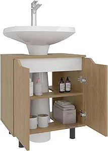 Tuhome Marlo Under Sink Cabinet with Two Doors, Pedestal Sink Storage Cabinet with Cut-Out Back, 22" Freestanding Bathroom Sink Cabinet for Small Bathrooms, Powder Rooms and Pedestal Sink Organizer
