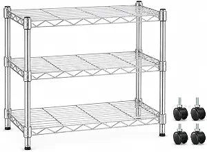 Simple Deluxe 3-Tier Storage Shelves, 750 Lbs Loading Capacity, 24.02" W x 13.78" D x 21.97" H Shelving Unit for Garage, Pantry and Kitchen, Chrome
